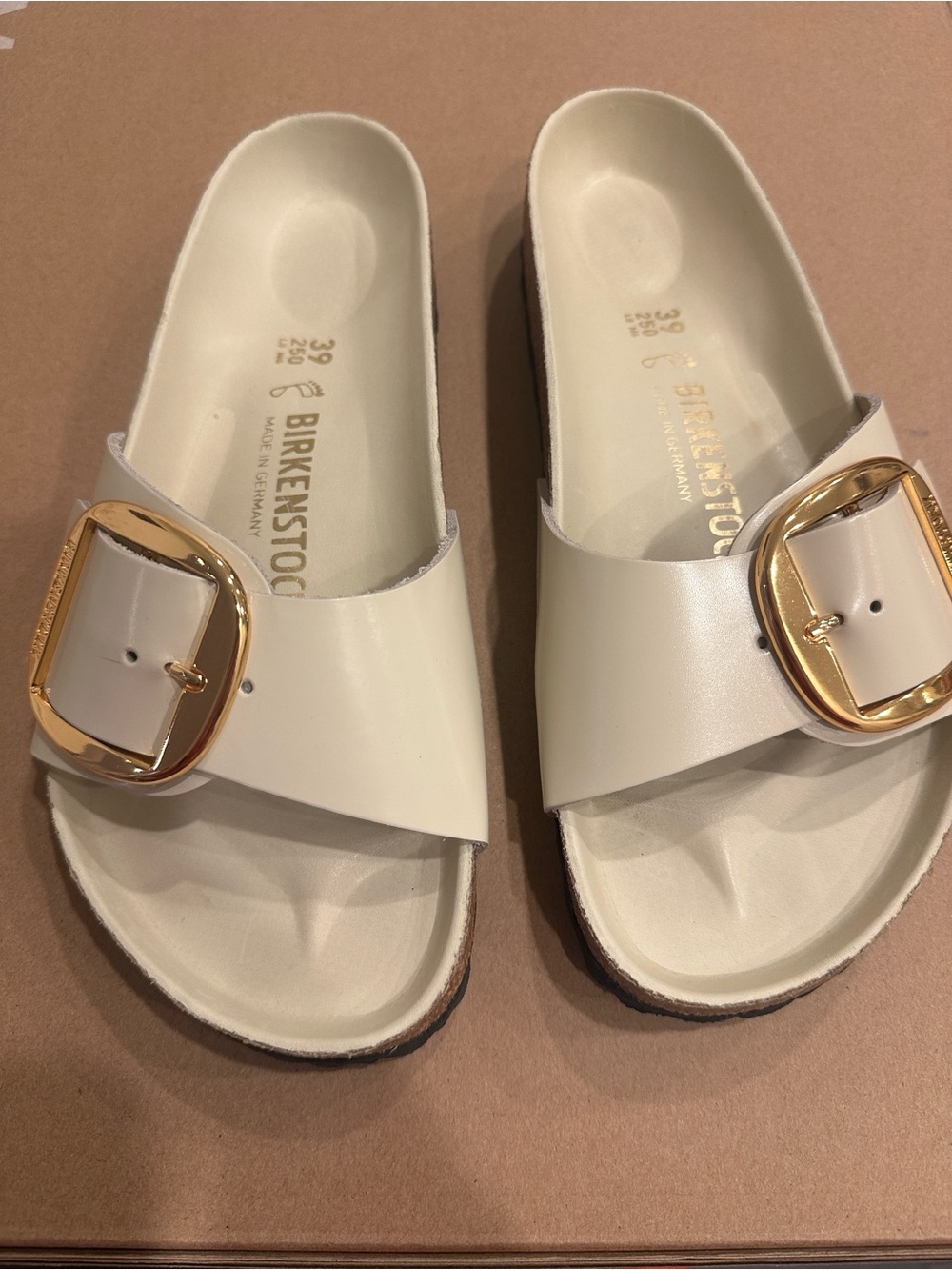 Birkenstock Madrid Cream Gloss Slides - Picture 9 of 10